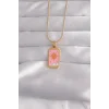 316L Çelik Gold Renk Pembe Mineli Güneş Model Tarot Kolye