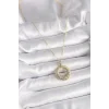 316L Çelik Gold Renk Zincir Gümüş Zirkon Taşlı Daire Model Kadın Kolye