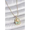 316L Çelik Gold Renk Zincir Mavi Mineli İncili Papatya İşlemeli Portre Model Kadın Kolye
