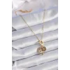 316L Çelik Gold Renk Zirkon Taşlı Ay Yıldız  Model Charm Model Kadın Kolye