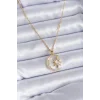 316L Çelik Gold Renk Zirkon Taşlı Ay Yıldız Model Kadın Kolye