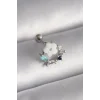316L Çelik Gümüş Renk Zirkon Taş Detay Beyaz Çiçek Model Tragus Piercing