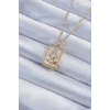 316L Çelik Zincir Altın Renk Zirkon Taşlı Aslan Figürlü Tarot Kolye