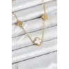 316L Çelik Zincir Gold Renk Beyaz ve Zirkon Taşlı Yonca Kadın Kolye