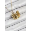 316L Çelik Zirkon Taşlı Açılabilr Kapaklı Göz Model Gold Renk Kadın Kolye