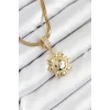 316L Çelik Zirkon Taşlı Güneş Model Gold Renk Kadın Kolye