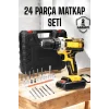 Çift Bataryalı Metal Dişli Darbeli Şarjlı Matkap Seti 24W Güç ve 24 Parça Aksesuar