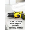 Çift Bataryalı Metal Dişli Darbeli Şarjlı Matkap Seti 24W Güç ve 24 Parça Aksesuar