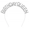 Gümüş Renk Kristal Taşlı Parlak Birthday Queen Yazılı Kraliçe Taç 16x17 cm (5047)