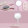 Kedi Kulaklı Telefon Standlı Yuvarlak Dokunmatik Led Ayarlı Masa Üstü Makyaj Aynası (5047)