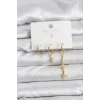 Kutup Yıldızı Model Gold Renk Pirinç 3lü Kadın Küpe Seti
