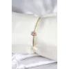 Pembe Zirkon Taşlı Kalp Model Gold Renk Kadın Bileklik
