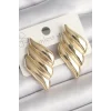 Pirinç Gold Renk 3 Sıralı Dalgalı Model Kadın Küpe