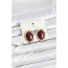 Pirinç Gold Renk Bordo Model Vintage Kadın Küpe