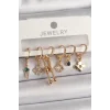 Pirinç Gold Renk Çoklu Figür Kadın Küpe Seti