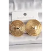Pirinç Gold Renk Kalp İşlemeli Daire Plaka Model Kadın Küpe