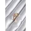 Pirinç Gold Renk Pembe Zirkon Taş Kalp Charm Model Kadın Yüzük