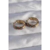 Pirinç Gold Renk Siyah Etnik Desenli Halka Küpe