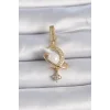 Pirinç Gold Renk Zirkon Taş Detaylı Hilal Model Sallantı İncili Ajda Charm