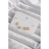 Pirinç Gold Renk Zirkon Taşlı Damla Model Küpe Seti
