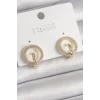 Pirinç Gold Renk Zirkon Taşlı Halka Model Kadın Küpe
