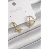 Pirinç Gold Renk Zirkon Taşlı Halka Model Yıldız Detay Kadın Küpe