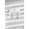 Pirinç Gold Renk Zirkon Taşlı Kalp Model Kadın Küpe