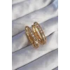 Pirinç Gold Renk Zirkon Taşlı Oval Model Küpe