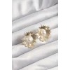 Pirinç Gold Renk Zirkon Taşlı Parlayan İnci Taneleri Küpe