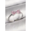 Pirinç Gümüş Renk Pembe Zirkon Taşlı Kalp Fiyonk Model Kadın Yüzük