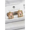 Pirinç Pembe Mineli Sanatsal Portre Model Gold Renk Kadın Küpe