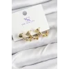 Pirinç Zİrkon Taşlı Kalp Model Gold Renk 3lü Kadın Küpe