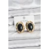 Siyah Renk Oval Vintage Pirinç Kadın Küpe