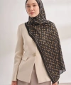 İTHAL VUAL MONOGRAM DESEN ŞAL - SİYAH-KREM