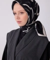 Siyah Soyut Desen %100 Twill İpek Eşarp
