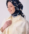 Lacivert Soyut Desen %100 Twill İpek Eşarp