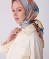 Mavi Çok Renkli Çiçek Desen %100 Twill İpek Eşarp