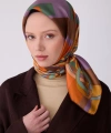 Mor Çok Renkli Obje Desen %100 Twill İpek Eşarp