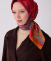 Bordo Obje Desen %100 Twill İpek Eşarp