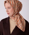 Kiremit Geometrik Desen %100 Twill İpek Eşarp
