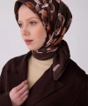Acı Kahve Çiçek Desen %100 Twill İpek Eşarp