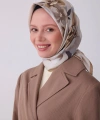 Bej Çiçek Desen %100 Twill İpek Eşarp