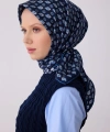 Lacivert Etnik Desen %100 Twill İpek Eşarp