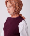 Oranj Etnik Desen %100 Twill İpek Eşarp