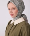 Yeşil Etnik Desen %100 Twill İpek Eşarp