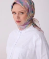 Pembe Çok Renkli Etnik Desen %100 Twill İpek Eşarp
