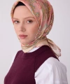 Pembe Etnik Desen %100 Twill İpek Eşarp