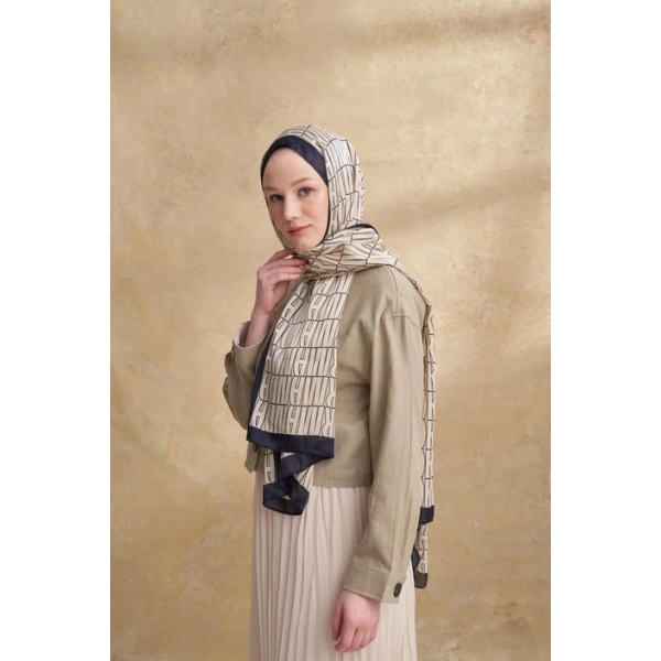 İTHAL VUAL ARMANDA DESEN ŞAL - KREM - LACİVERT