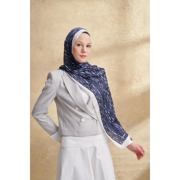 İTHAL VUAL ARMANDA DESEN ŞAL - LACİVERT - BEYAZ