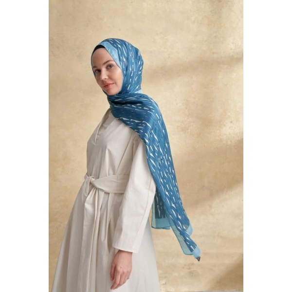İTHAL VUAL ARMANDA DESEN ŞAL - KOT MAVİSİ